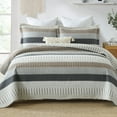 thumbnail image 1 of Bedduvit 100% Cotton Queen Size Quilt Set, Light Gray Brown Black Striped Lightweight Fall Queen Quilt Bedspread, Modern Breathable Comforter Bedding Set for All Season, 3-Piece (Grey, 98"x90"), 1 of 11