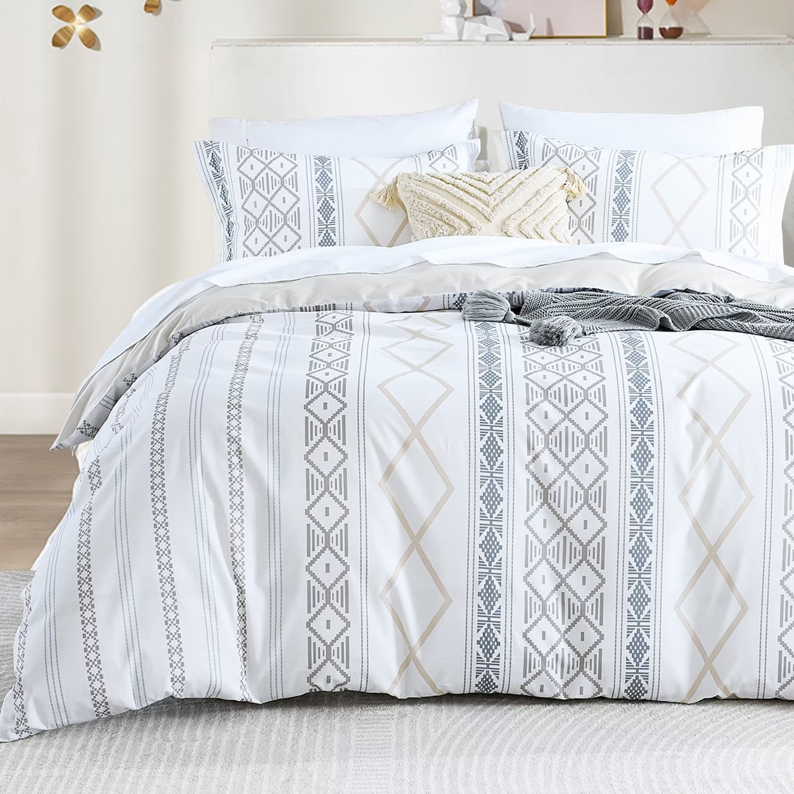 Bedduvit Bohemian Duvet Cover Queen Size 100 Cotton 400TC Geometric Striped Queen Comforter