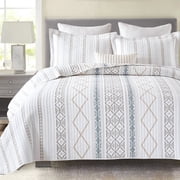 طقم لحاف Bedduvit Boho Queen Size - 100% قطن بيج ورمادي وأبيض غطاء سرير لحاف بوهيمي مخطط هندسيًا - غطاء ناعم خفيف الوزن قابل للتنفس في طقم الفراش لجميع المواسم 98x90