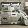 thumbnail image 1 of Bedduvit Cotton Quilt for Queen Bed - 100% Cotton Rustic Lightweight Queen Quilt, Brown Gray Patchwork Plaid Quilt Bedspread, Bear & Deer & Tree Farmhouse 3-Piece Quilt Comforter Set, 98x90, 1 of 11