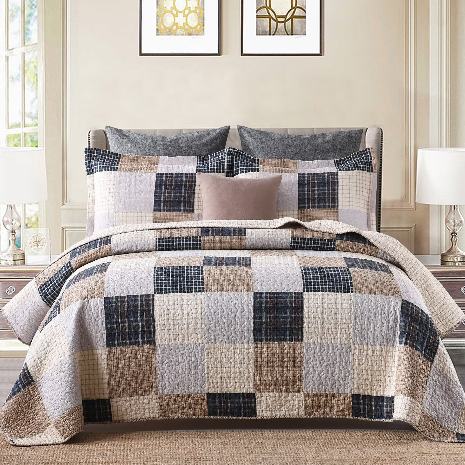 Bedduvit 100% Cotton Queen Quilt Set - 3 Piece, 2 Pillow Shams ...