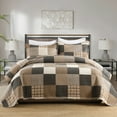 thumbnail image 1 of Bedduvit Farmhouse Plaid King Size Quilt - 100% Cotton Brown Gray Black Patchwork Quilts Bedspreads for King Bed, Cabin Rustic Lightweight Reversible Quilt Set, All-Season 3-Piece Bedding Set, 98x106, 1 of 9