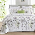 thumbnail image 1 of Bedduvit Floral Queen Size Quilt - 100% Cotton Purple White Flower Spring Summer Lightweight Queen Quilt Bedspread, Reversible Coverlet Bedding Set with 2 Pillow Shams, Elegant 3-Piece Quilt, 98x90, 1 of 11
