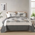 thumbnail image 1 of Bedduvit Gray Quilts for Queen Bed - 100% Cotton Quilt Set, Grey Beige Striped Plaid Queen Size Quilts, Farmhouse Lightweight Bedspread, Reversible 3-Piece Bed Spread Coverlet Bedding Set - 98x90, 1 of 11