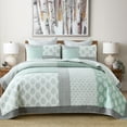 Bedduvit King Size Quilt Set 100 Cotton Green Gray Floral Reversible RealPatchwork Plaid