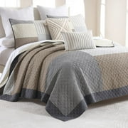 طقم لحاف Bedduvit Farmhouse King Size - غطاء سرير من القطن بنسبة 100% باللون البيج والبني والرمادي، غطاء سرير/طقم سرير خفيف الوزن قابل للعكس لجميع المواسم، 3 قطع 98x106