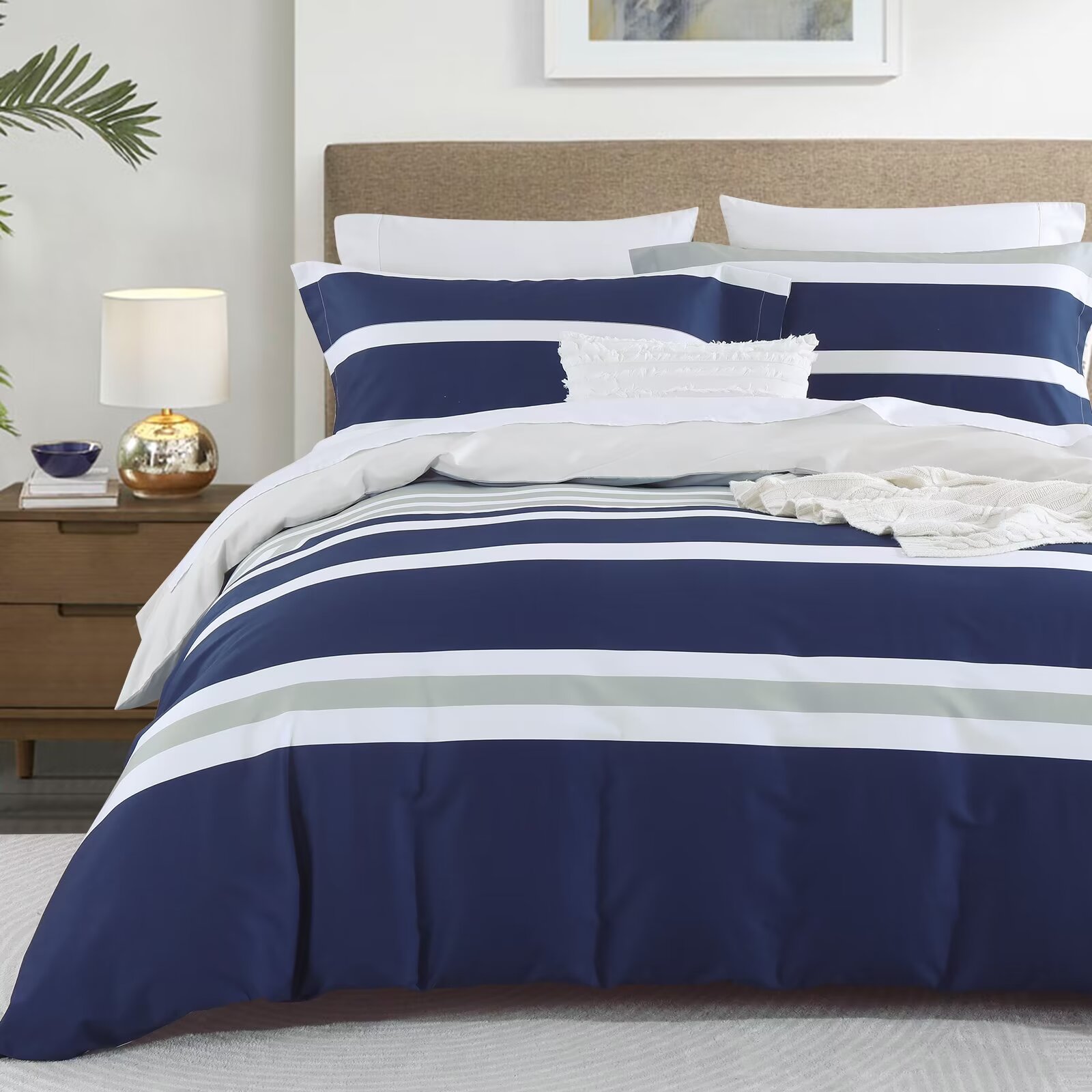 Navy and Blush Twin Size Duvet Cover Set, Watercolor Style Starry Space ...