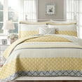 thumbnail image 1 of Bedduvit Quilt Bedspread for Queen Bed, 100% Cotton Gold Yellow Gray Floral Striped Reversible Quilts, Lightweight Farmhouse Summer Fall Printed Queen Quilt Comforter Set, 3-Piece 98"x90", 1 of 10