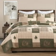 thumbnail image 1 of Bedduvit Rustic Farmhouse Queen Size Quilt - 100% Organic Cotton Quilt Set, Brown Green Plaid Lightweight Bedspread for Queen Beds, Bear Tree Animal Lodge Cabin Bedding Set with 2 Pillow Shams, 1 of 11
