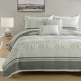 thumbnail image 1 of Bedduvit Striped Gray King Size Quilts - 100% Cotton Vintage Botanical Floral King Quilted Bedspread, Lightweight Framhouse Summer Print 3-Piece Bedding Set, Retro Decor Coverlet for King Bed, 98x106, 1 of 11