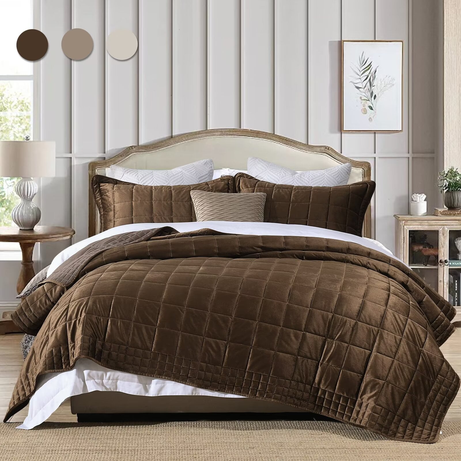 Bedduvit Velvet Quilt King Size Luxury Plush Dark Brown Quilt