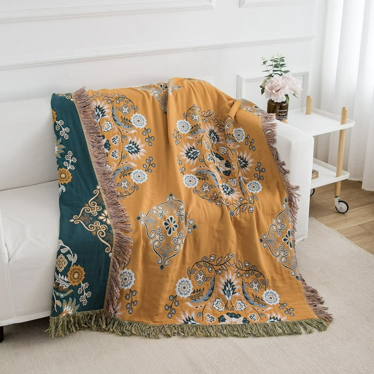 Yellow cotton online throw blanket