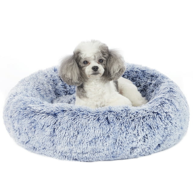 Bedfolks Calming Donut Dog Cat Cuddler Bed, 23" Round Plush Pet Bed for