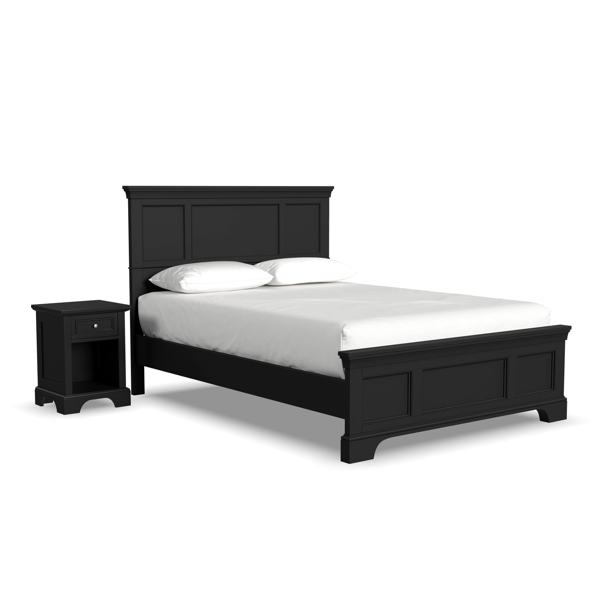 Homestyles Bedford Black Wood Queen Bed and Nightstand