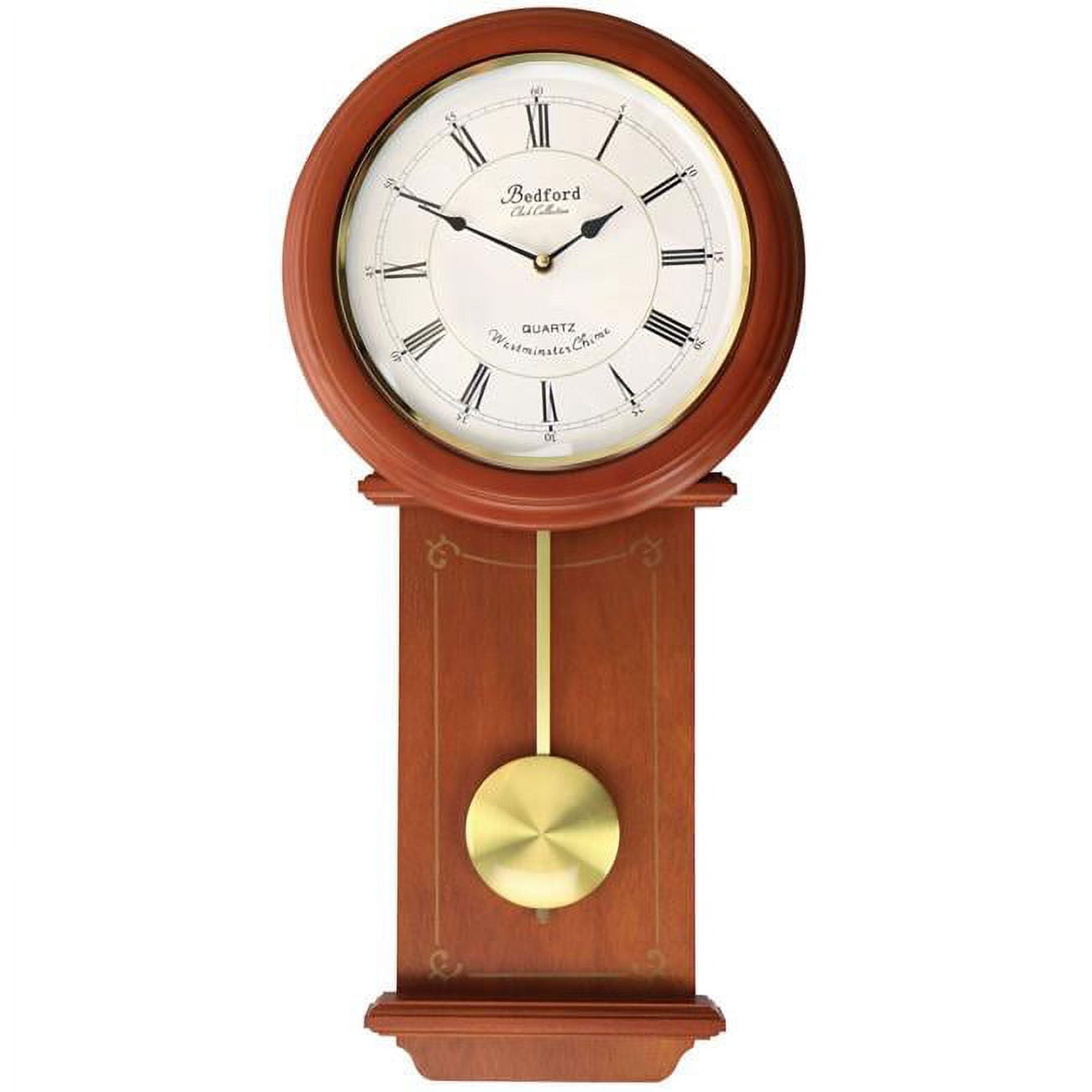 Olivia 24.5" Cherry Wood Round Pendulum Wall Clock