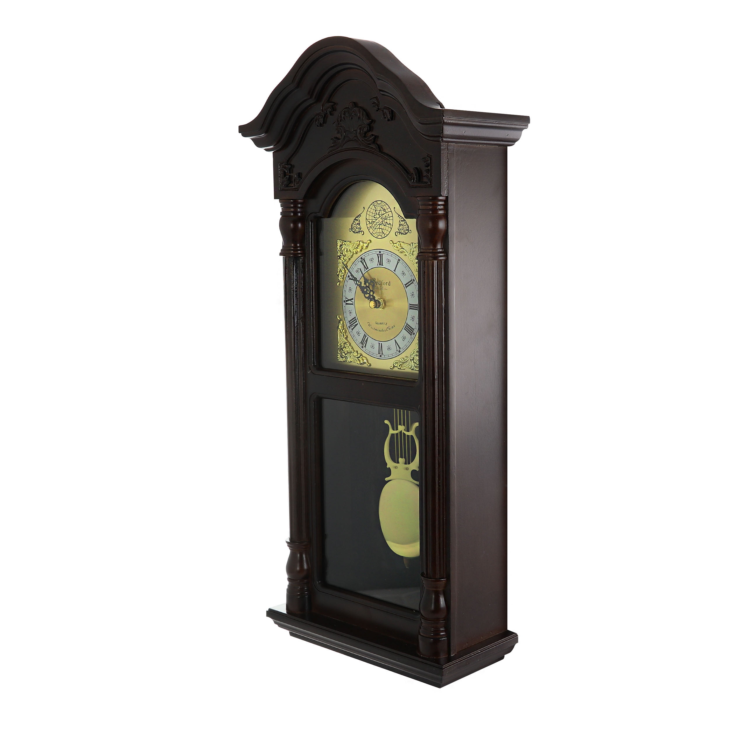 Bedford 25.5" Antique Mahogany Cherry Oak Chiming Wall Clock