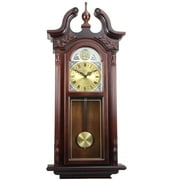 Bedford Clock Collection 38 Grand Antique Chiming Wall Clock with Roman Numerals in a in a Cherry Oak Finish