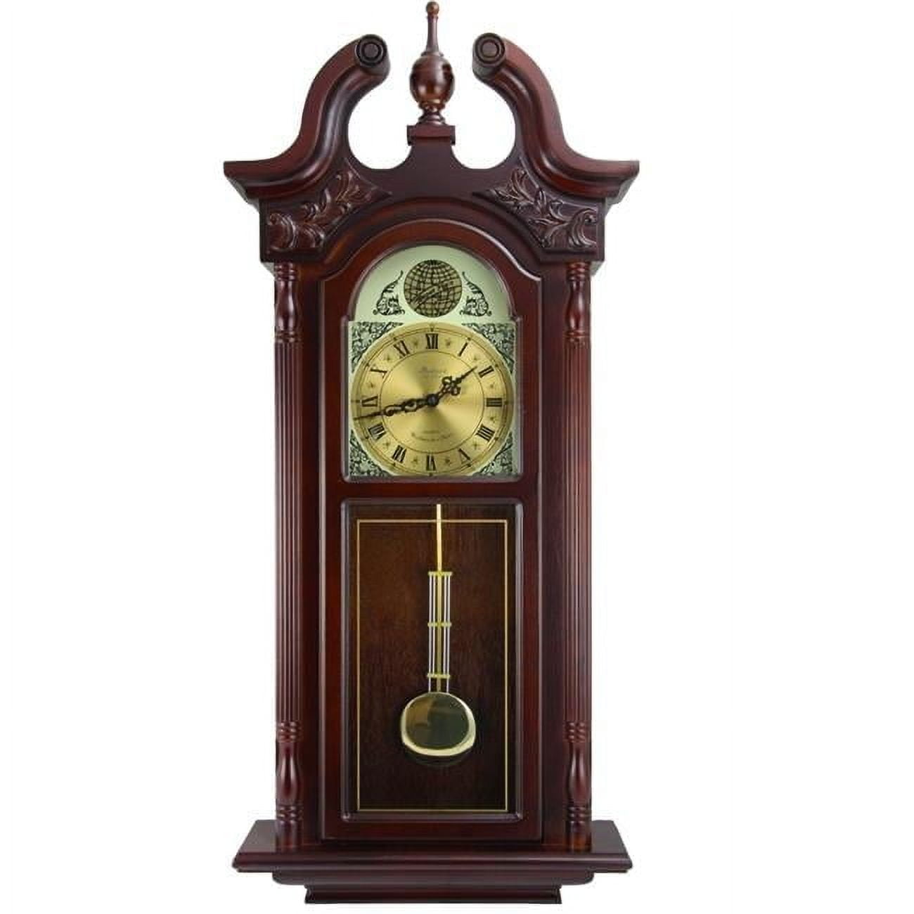 Grand Antique Colonial Chiming Wall Clock with Cherry Oak Finish