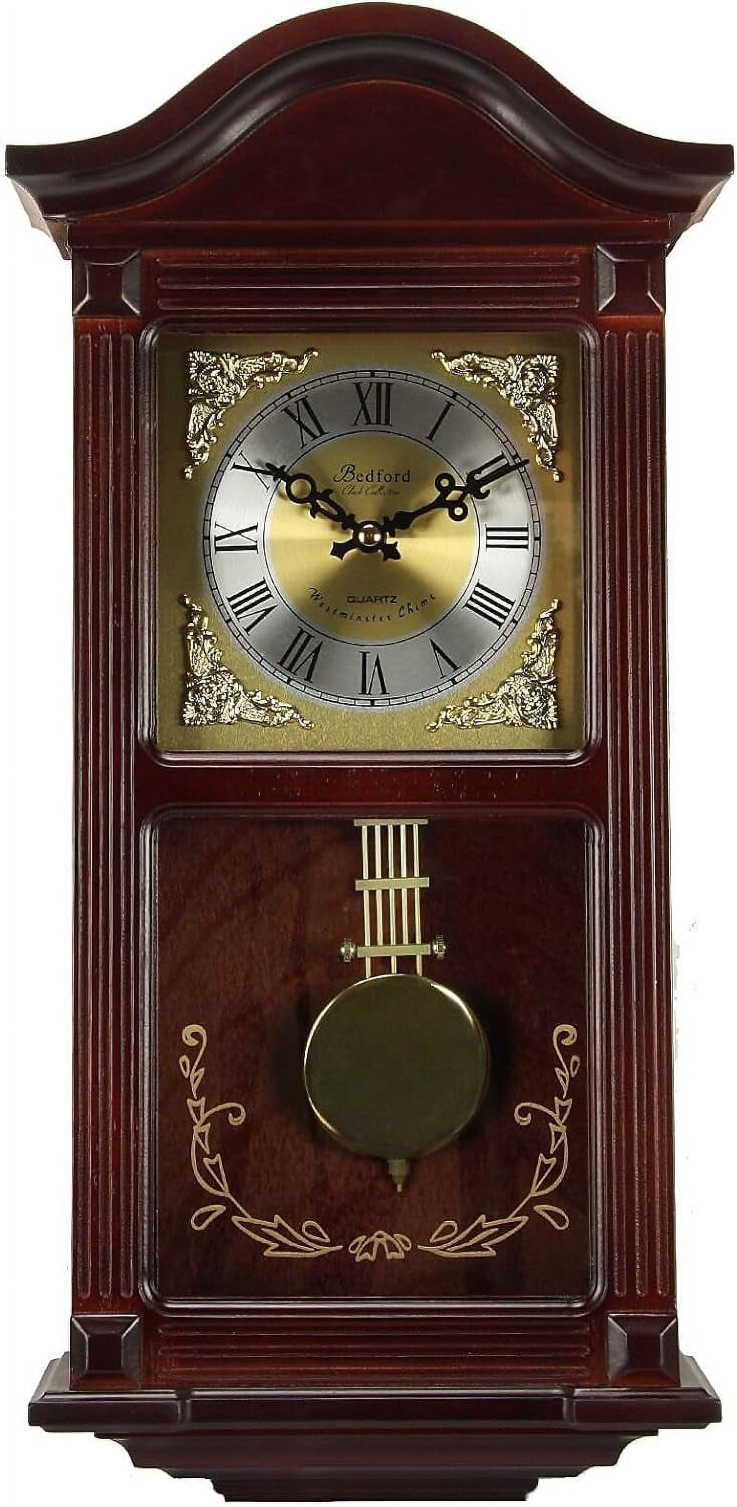 Mahogany Cherry Oak Wood Wall Clock with Brass Pendulum and Chimes