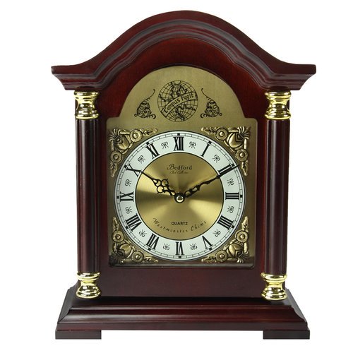Bedford Clock Collection Redwood Mantel Clock with Chimes