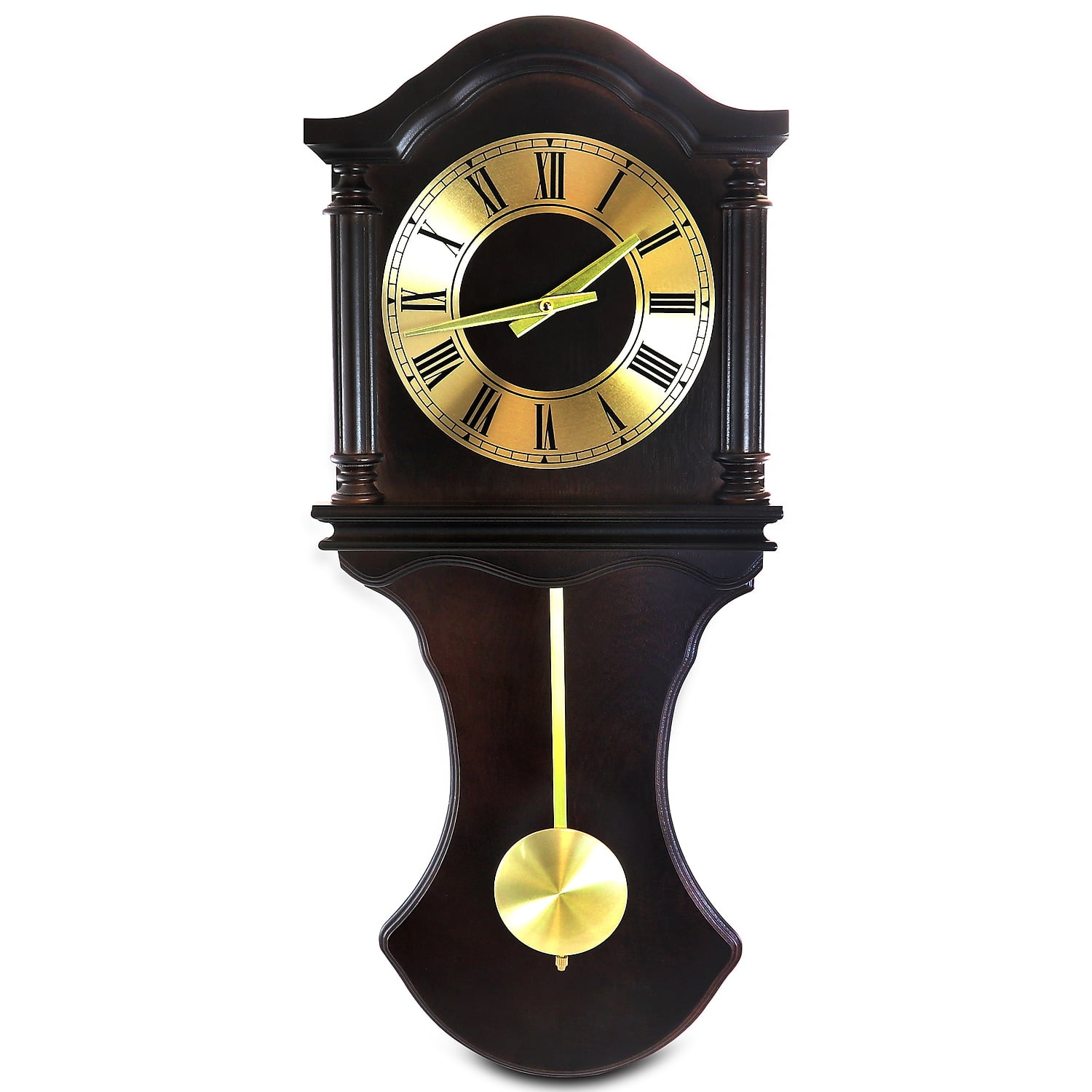 Mahogany and Gold Traditional Wall Clock with Metal Dials