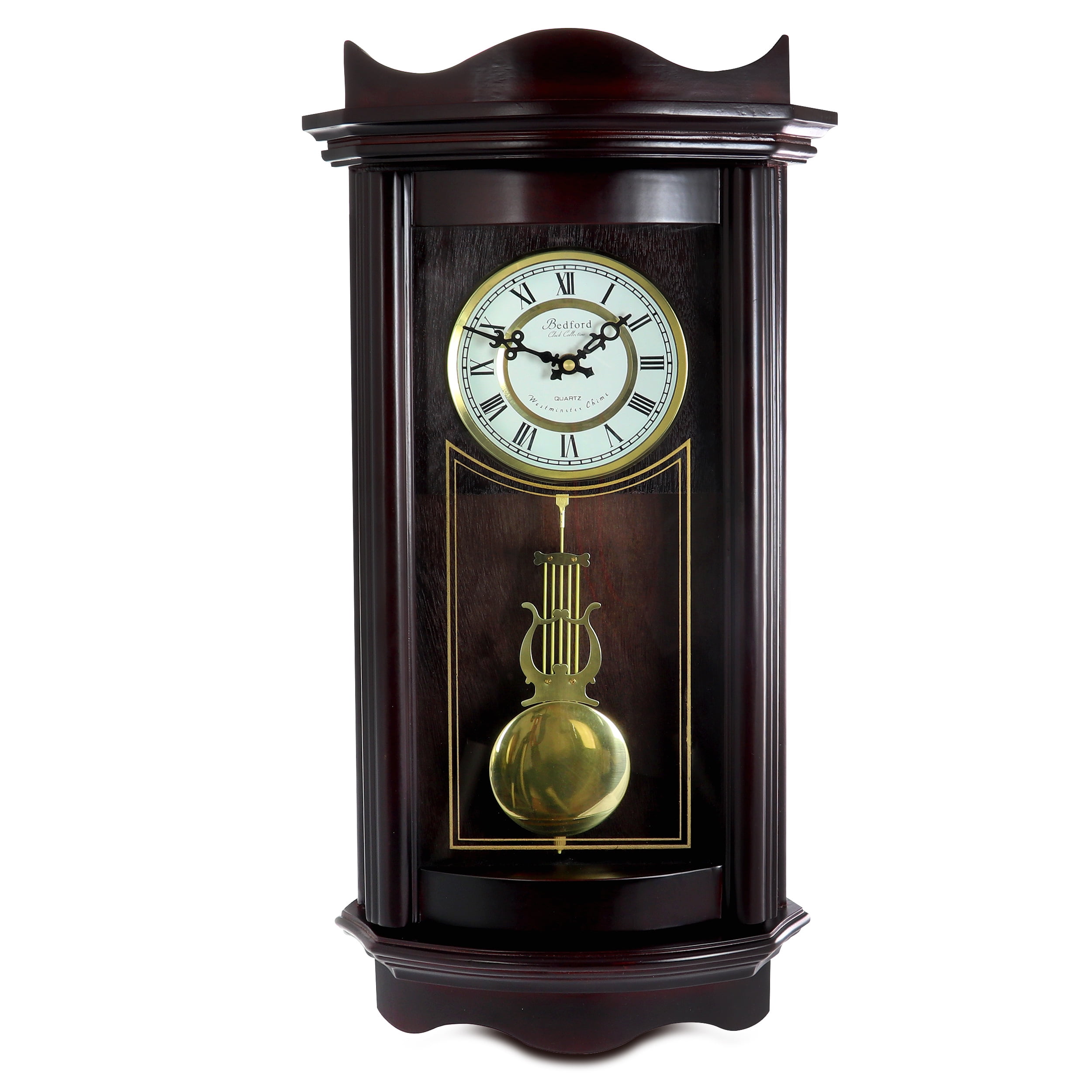 Bedford Clock Collection Weathered Chocolate Wood 25 Wall Clock with  Pendulum 