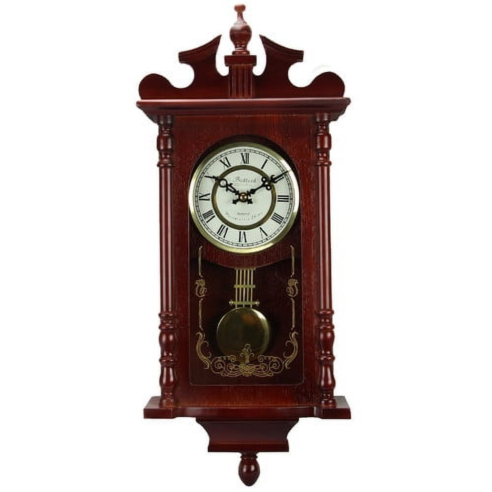 Redwood Finish 25" Wall Clock with Pendulum and Chimes