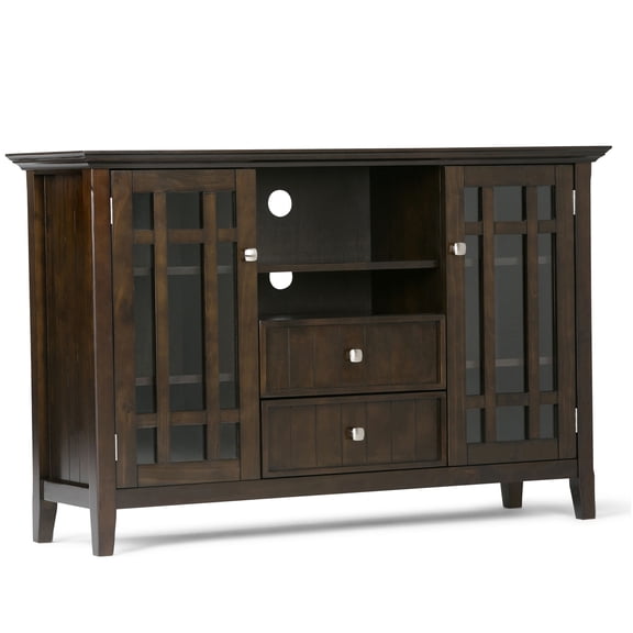 Bedford Dark Tobacco Brown Tall TV Stand with Storage, Solid Wood Media Console for TVs up to 60 inches