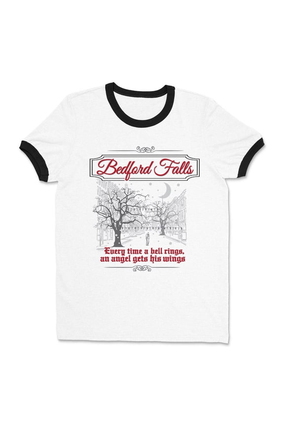 Bedford Falls Ringer Tee Shirt Unisex 2X-Large White/Black