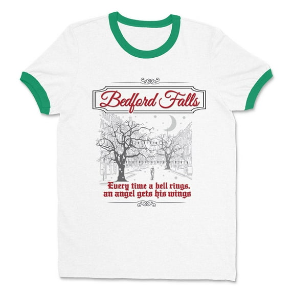 Bedford Falls Ringer Tee Shirt Unisex Small White/Kelly Green