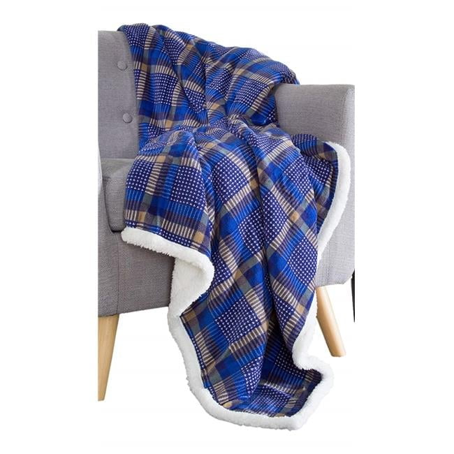 Plaid Blue and Yellow Coral Fleece Sherpa Throw Blanket 50" x 60"