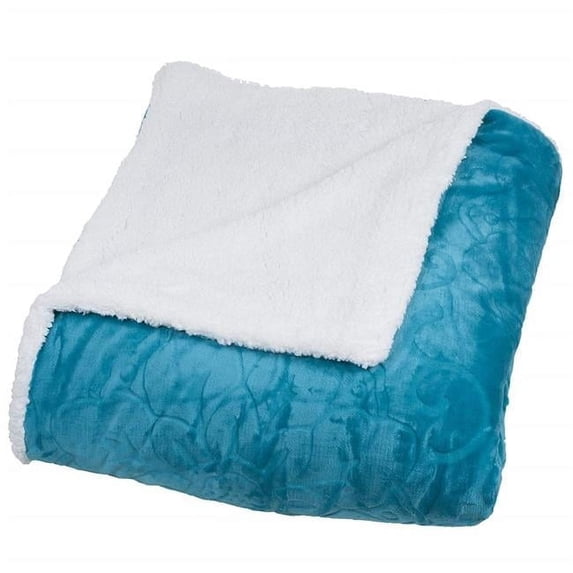 Bedford Home 61A-24436 Floral Etched Fleece Blanket with Sherpa, Full & Queen Size - Teal