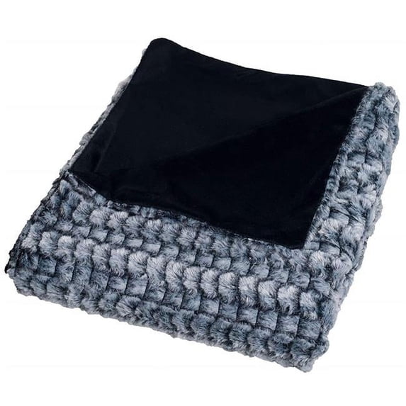 Bedford Home 61A-26553 Plush Striped Embossed Faux Fur Mink Throw Blanket, Black