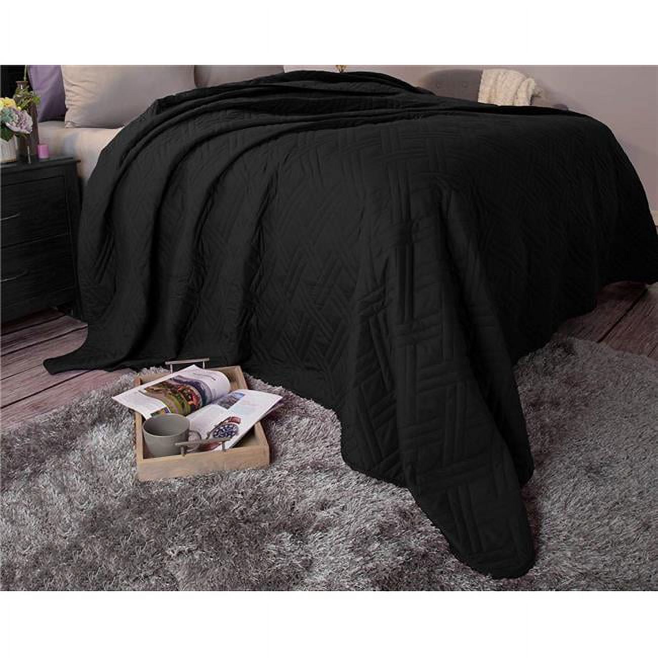 Bedford Home Black Polyester Quilt Bedspread, Full /Queen