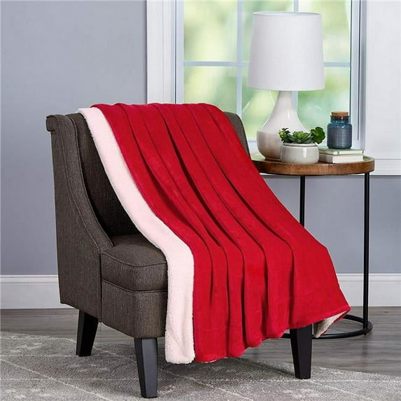 Bedford Home 66A-29201 Poly Oversized Plush Woven Polyester Sherpa Fleece Solid Color Throw - Vineyard & White