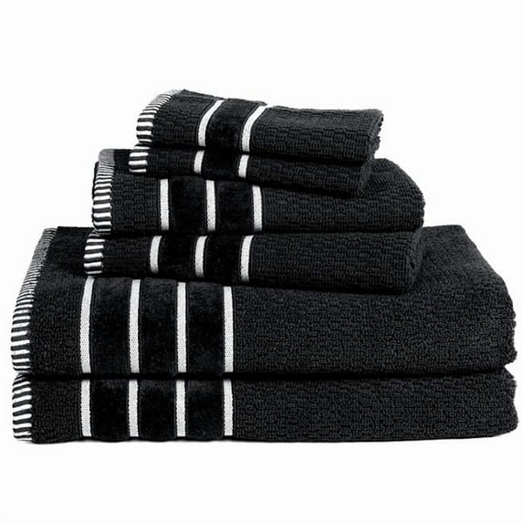 Bedford Home 67A-27520 100 Percent Cotton Rice Weave 6 Piece Towel Set - Black