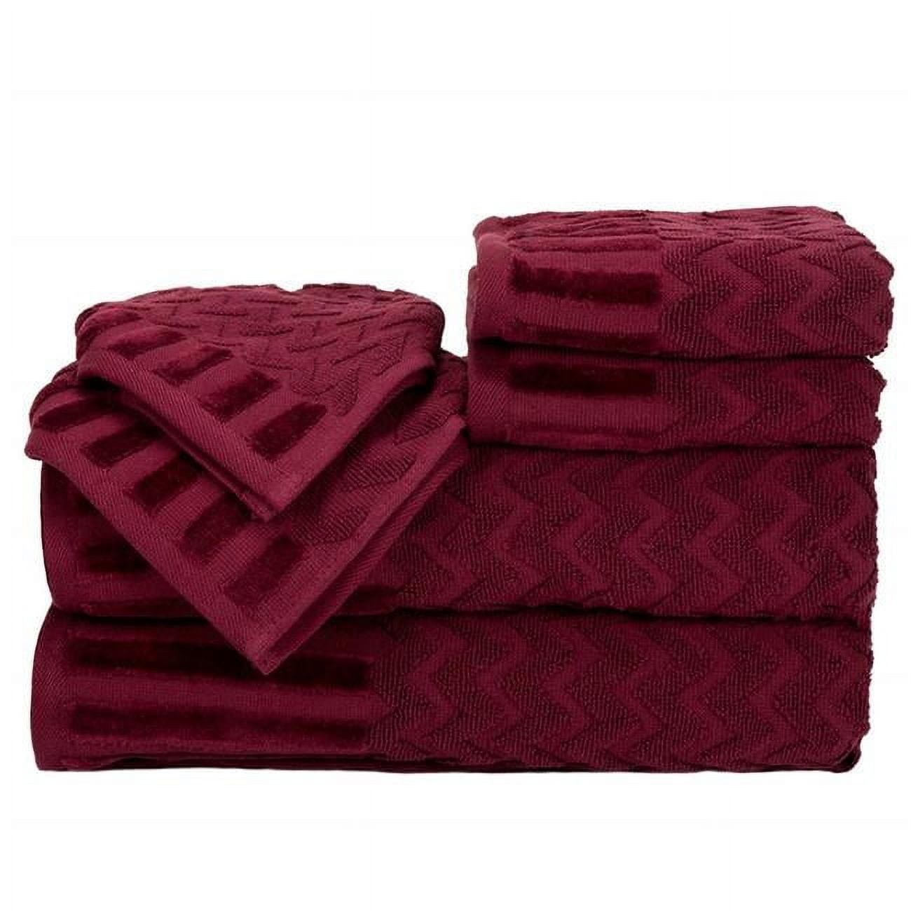 Bedford Home 67A-27568 6 Piece Cotton Deluxe Plush Bath Towel Set - Burgundy