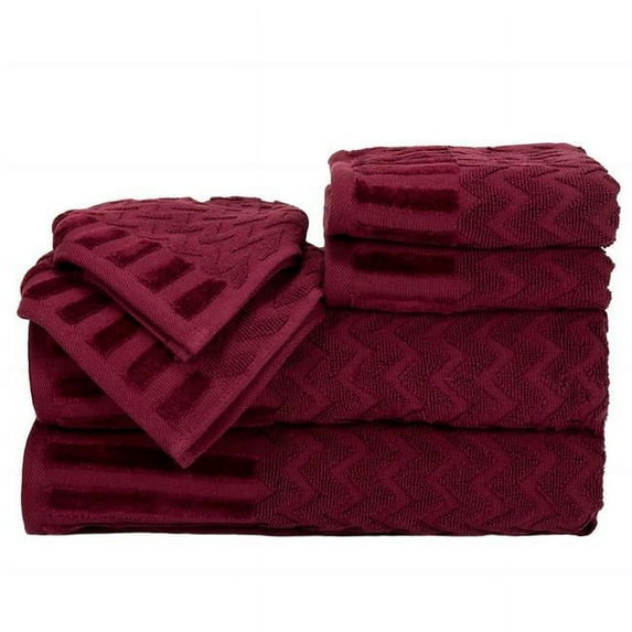 Bedford Home 67A-27568 6 Piece Cotton Deluxe Plush Bath Towel Set - Burgundy