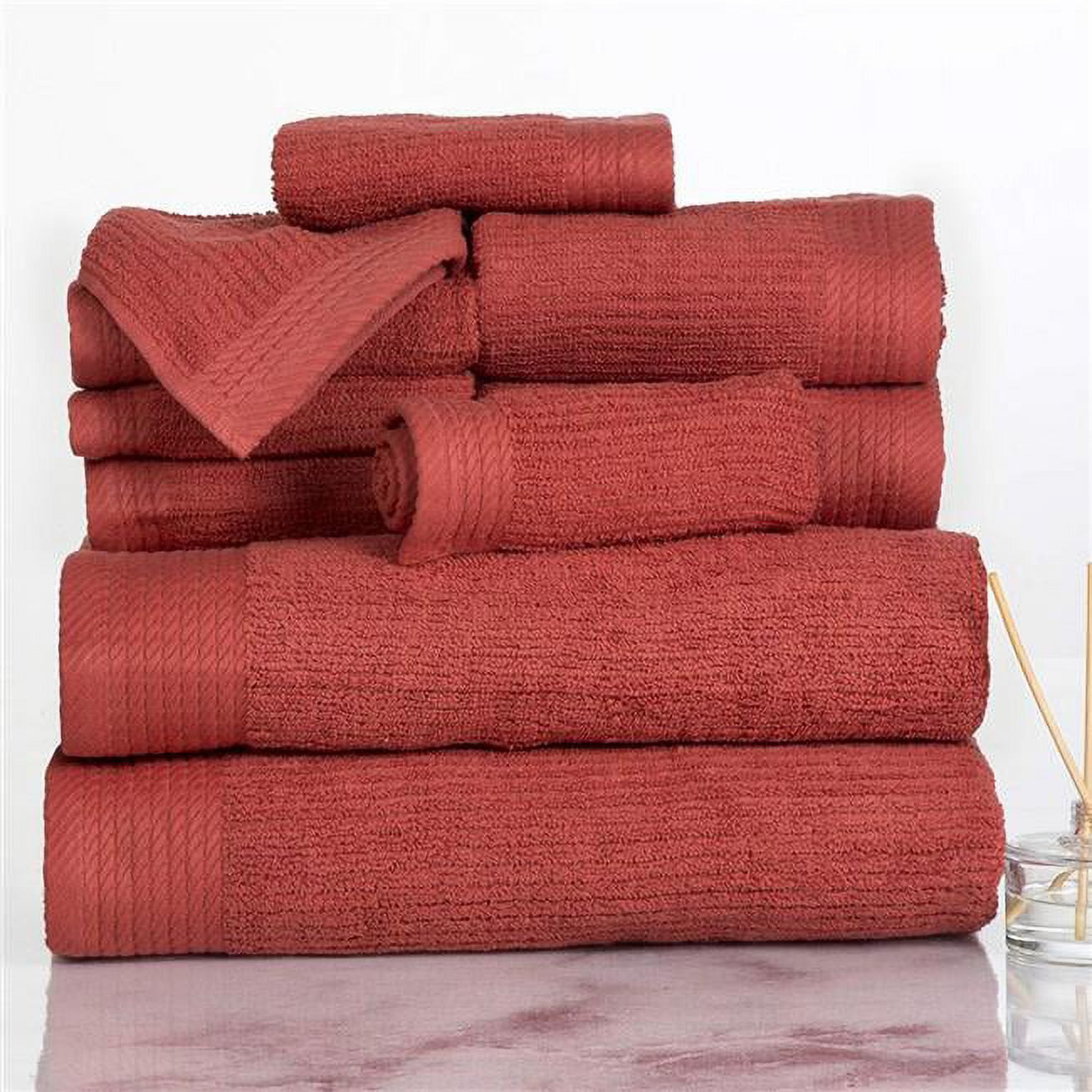 Brick Red Egyptian Cotton 10-Piece Ribbed Towel Set