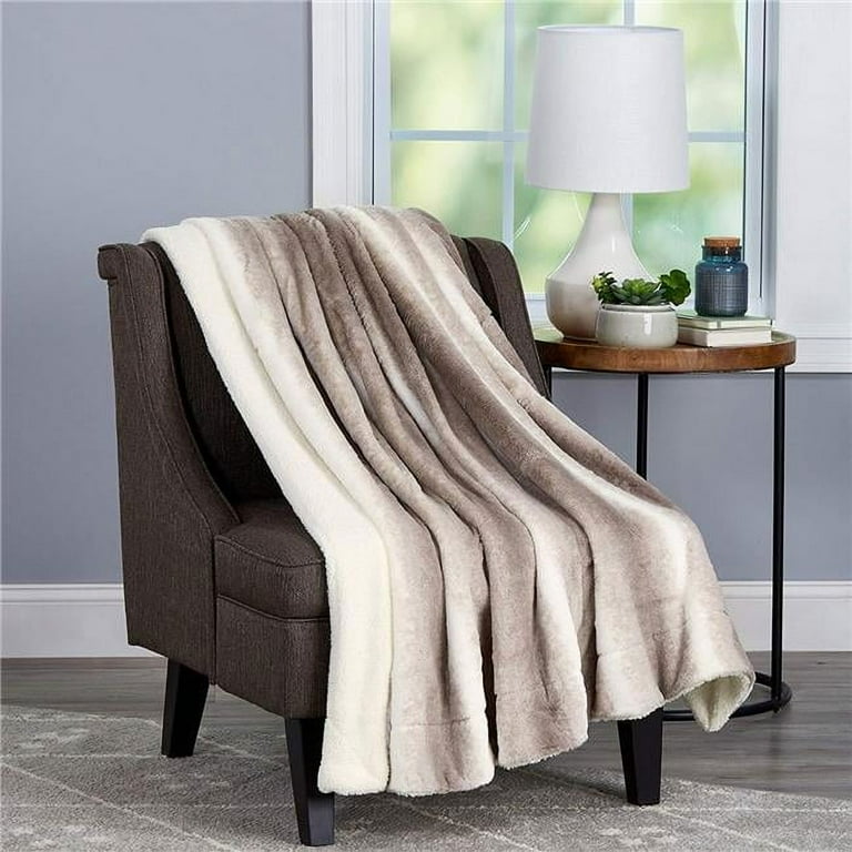 Bedford Home Soft Hypoallergenic Faux Rabbit Fur Blanket with Sherpa Back for Couch Throw Luxurious Cream Beige 60 x 70 in. Walmart