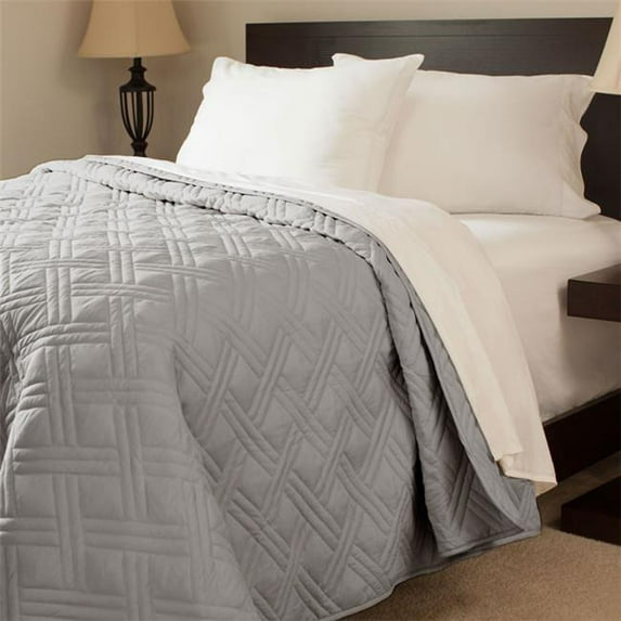 Bedford Homes 66A-25849 Solid Color Bed Quilt - Twin Size - Silver