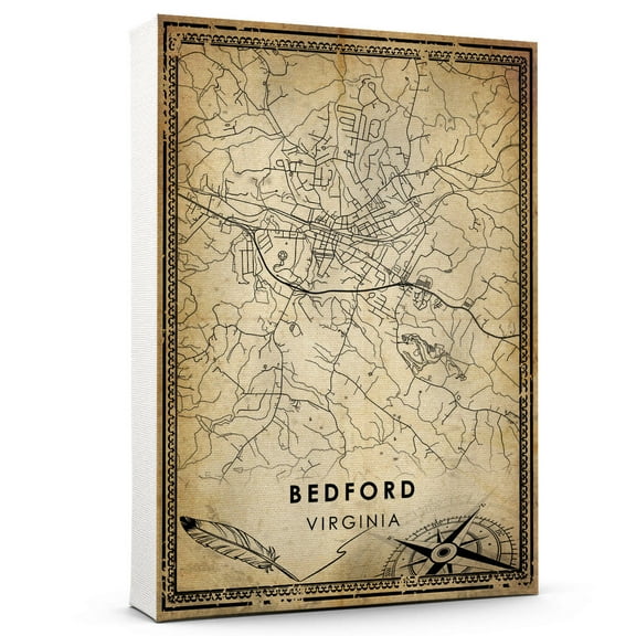 Bedford Vintage Map Prints Canvas, Virginia Map Art Canvas, Canvas, Bedford Map City style vintage Canvas , Canvas Wall Art, Street Map Artwork Canvas
