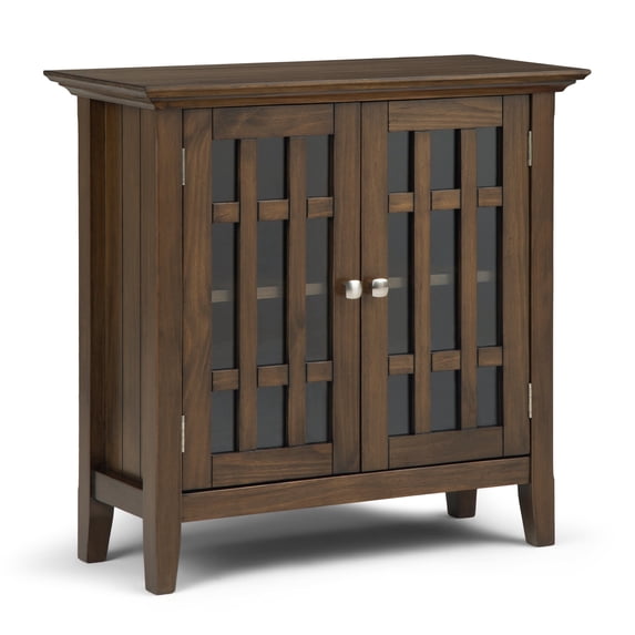 Simpli Home Bedford 32 inch Wide Solid Wood Transitional Low Storage Media Cabinet in Rustic Natural Aged Brown