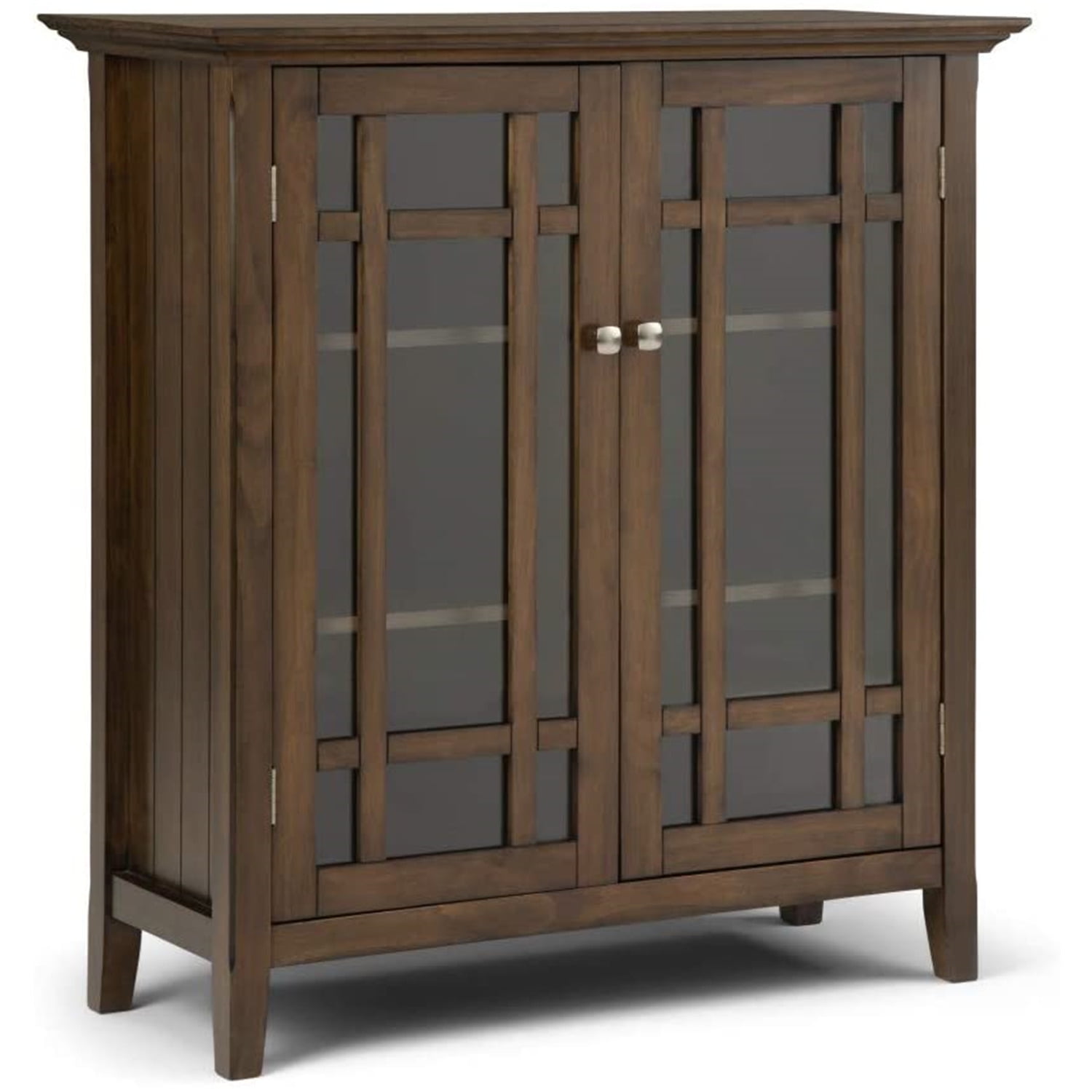 Rustic Natural Brown Solid Wood Low Storage Cabinet with Glass Doors