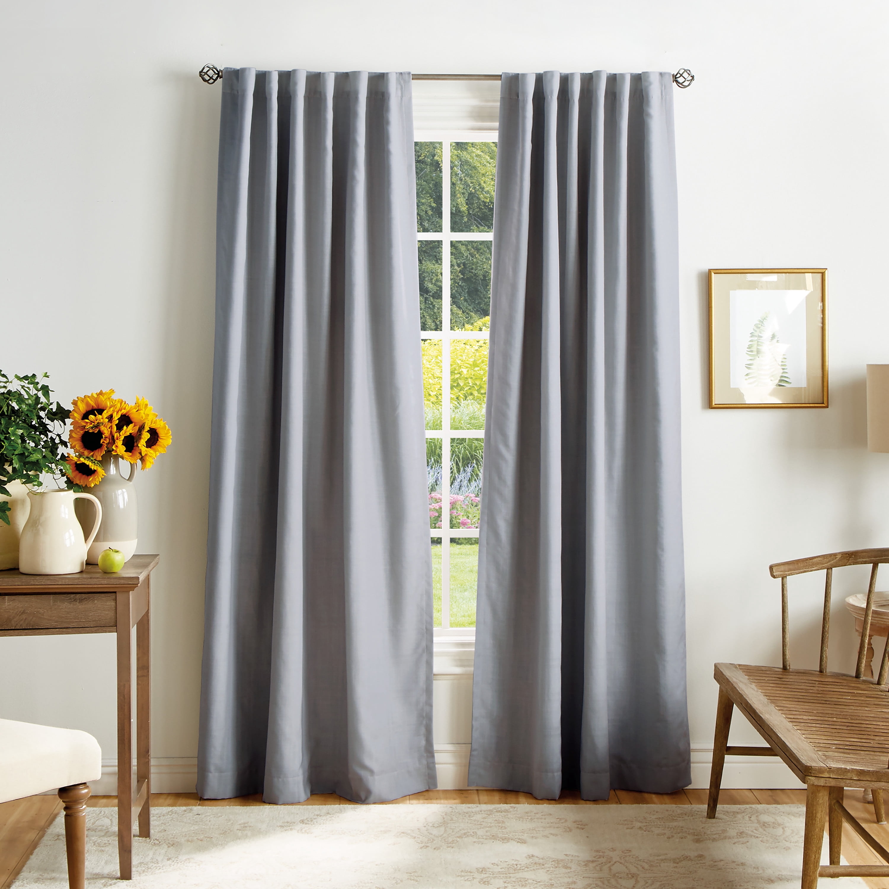 Bedford Woven Plaid 50"x84" Blackout Backtab Panel Pair Lined, Gray