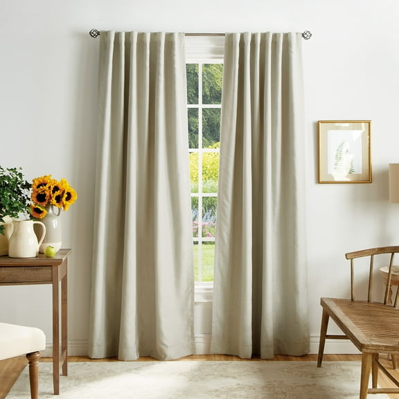 Martha Stewart Bedford Woven Plaid Curtain Blackout Panel Pair, Indoor, Back Tab Lined, 50"W x 95"L, Linen, Adult