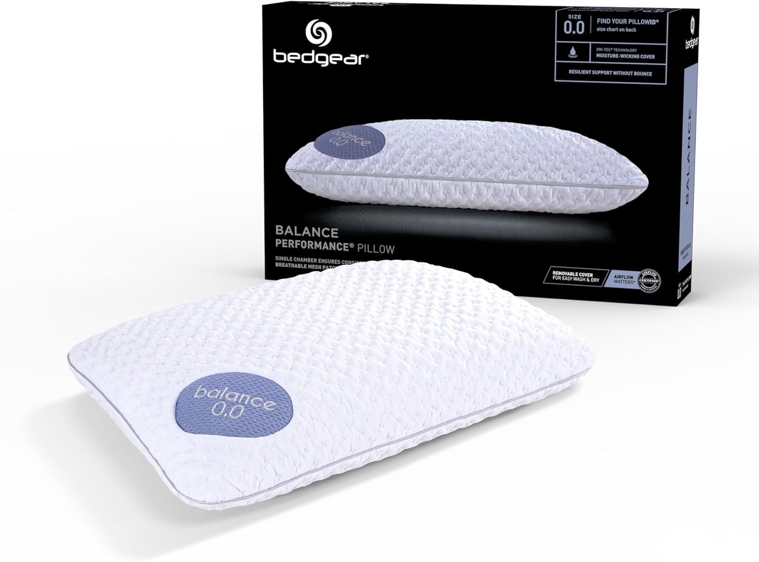 Bedgear Balance Performance Pillow – 0.0 - Moisture Wicking Bed Pillow for All Sleep Positions - Medium Firmness Bed Pillow - Washable Removable Cover