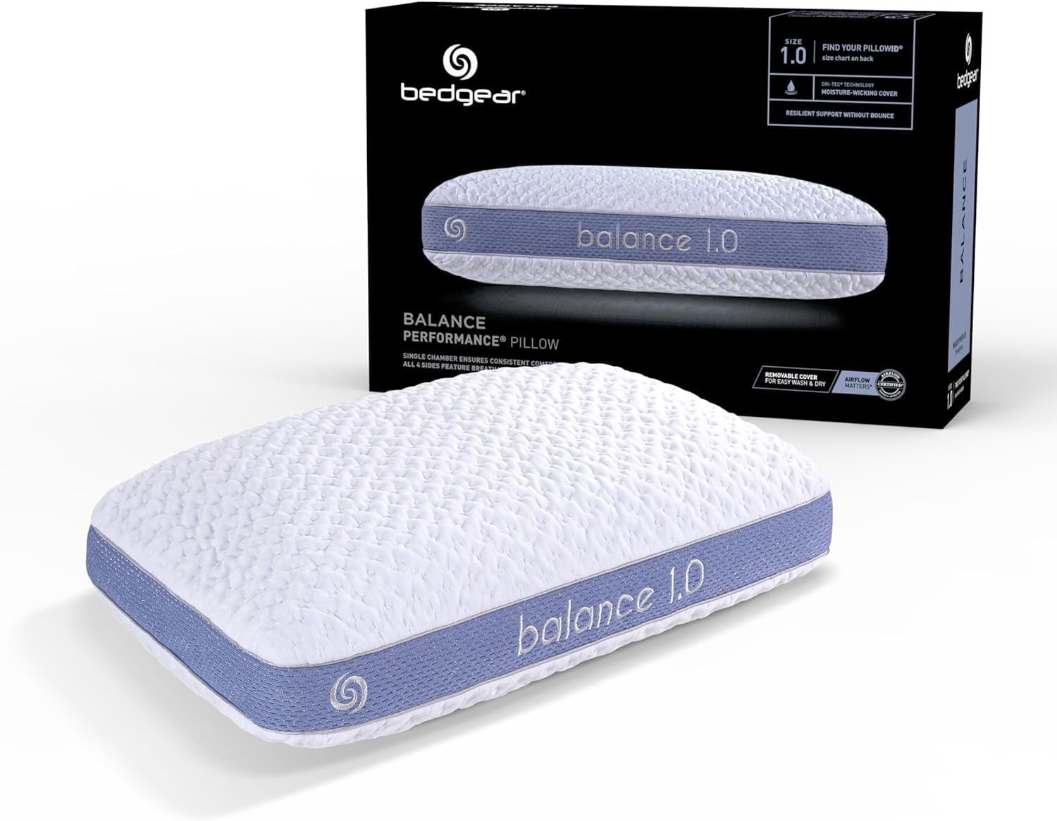 Bedgear Balance Performance Pillow – 1.0 - Moisture Wicking Bed Pillow for All Sleep Positions - Medium Firmness Bed Pillow - Washable Removable Cover