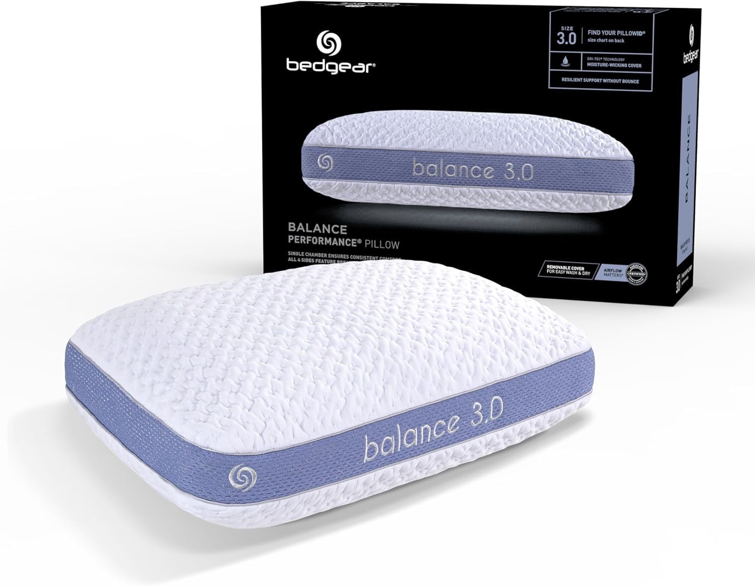 Bedgear Balance Performance Pillow – 3.0 - Moisture Wicking Bed Pillow for All Sleep Positions - Medium Firmness Bed Pillow - Washable Removable Cover