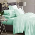 thumbnail image 1 of Bedify Bedding 100% Pure Silk Satin Duvet with Fitted Set 4 Pcs Silk Fitted Sheet 15" Deep Pocket Silk Duvet Cover Pillowcases Set|Cool Soft Silk Sheets|Wrinkle Free Fade Resistant (Full, Aqua Blue), 1 of 6